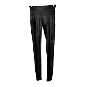 SPANX Black Faux Leather Coated Legging Sleek Smoothing Contour Size S